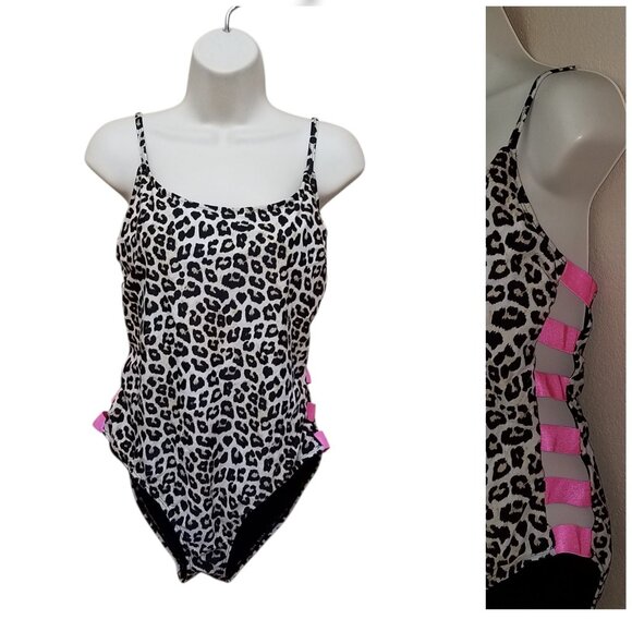 JOE BOXER One Piece Large Bathing Suit Cheeta Print Strappy Sides Padded L - Picture 1 of 13